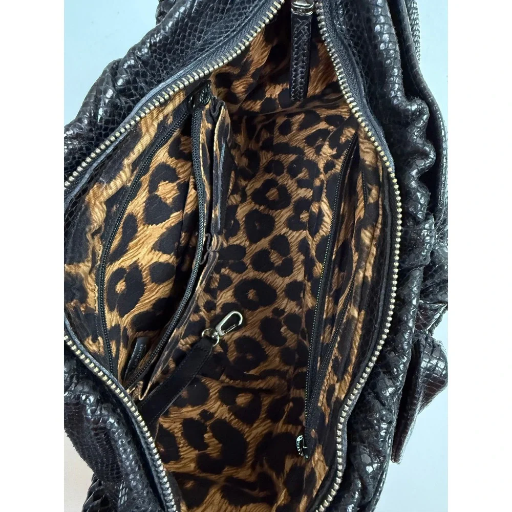 Brighton Black Leather Purse Bag Snake‎ Skin Cheetah Inside